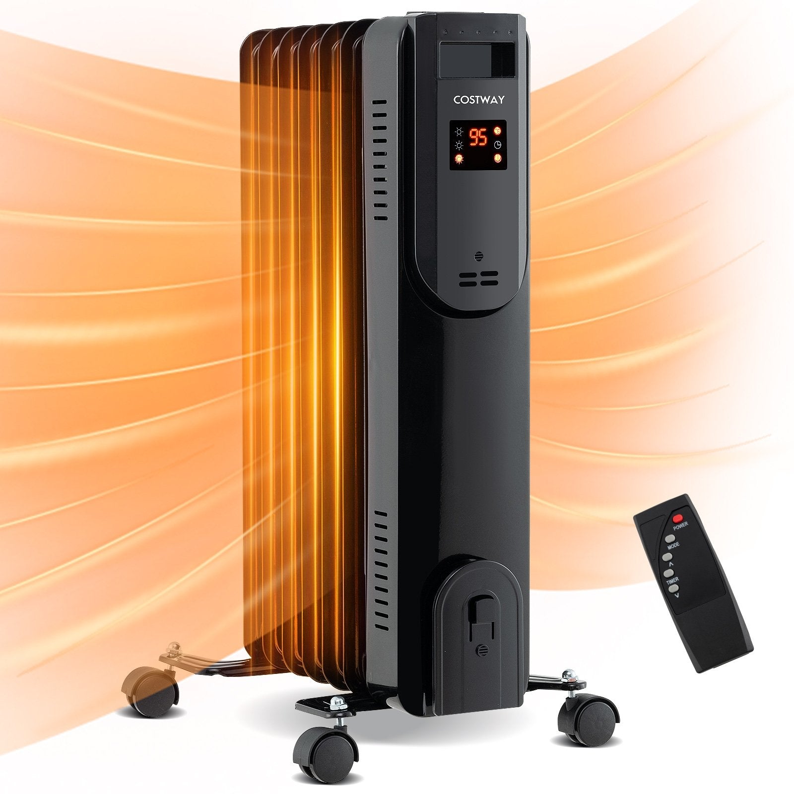 Oil Filled Radiator Heater with Adjustable Thermostat, Black Space Heaters   at Gallery Canada