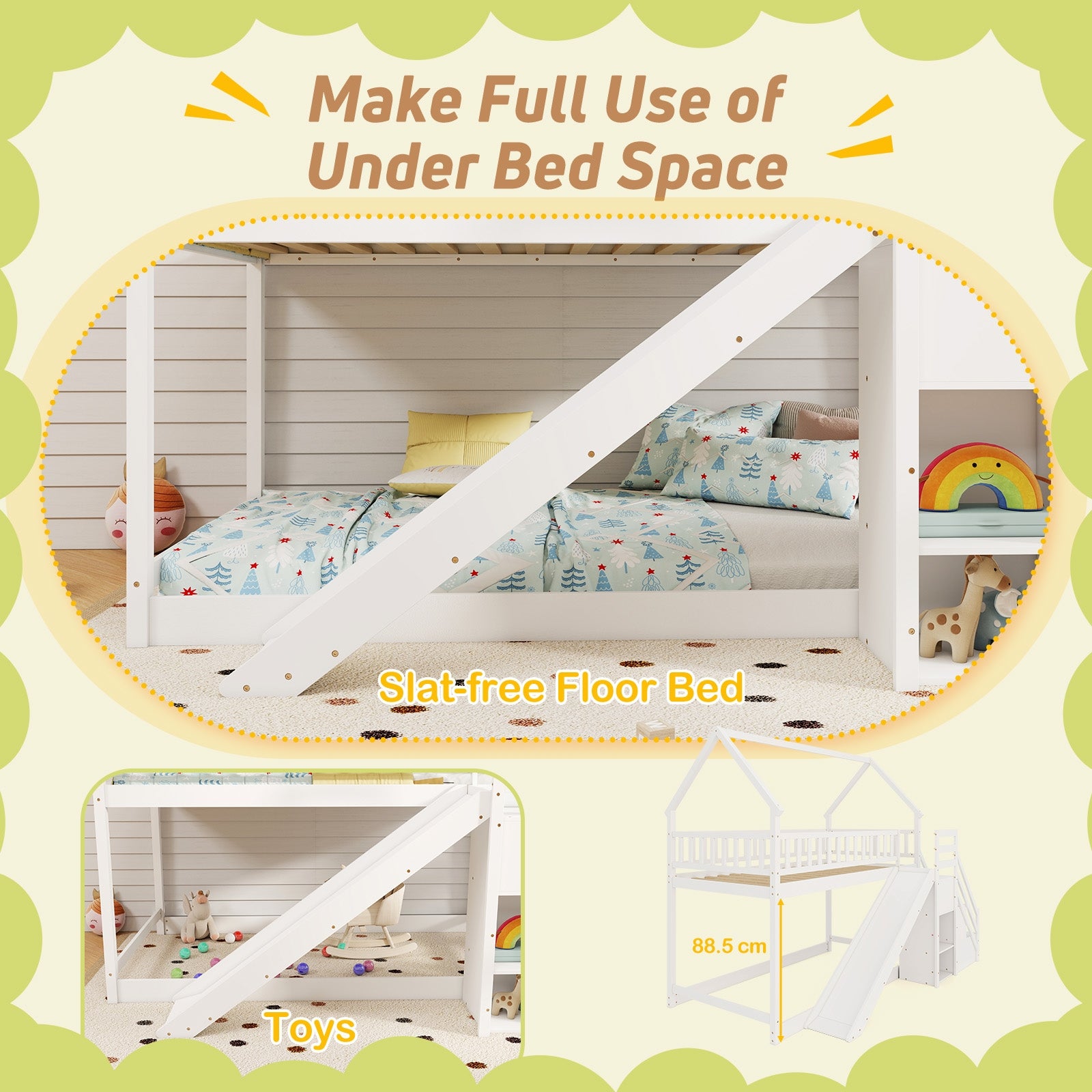 Twin Over Twin Bunk Bed with Slide and Staircase, White Bunk Bed Frame   at Gallery Canada