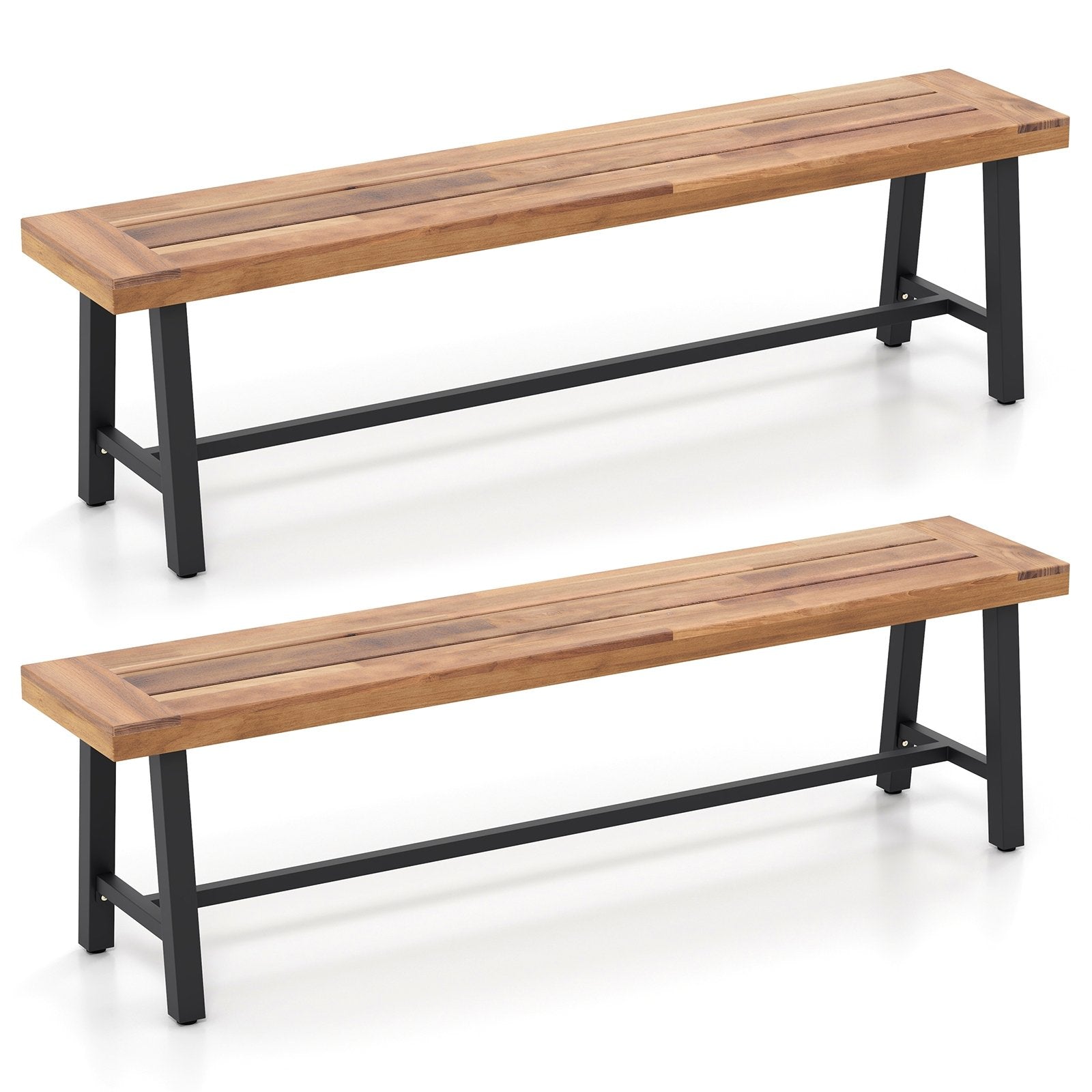 63 Inch 3-Person Acacia Patio Wood Outdoor Backless Bench-Set of 2 Outdoor Benches 63