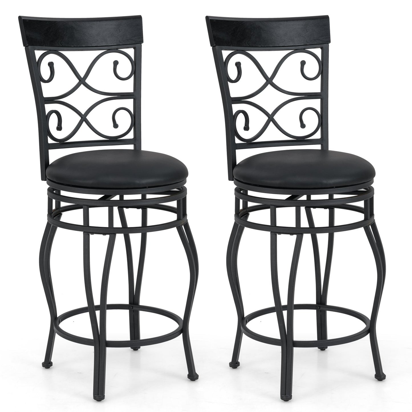 Set of 2 26 Inch Bar Stool with Backrest and Footrest, Black Dining Chairs Black  at Gallery Canada