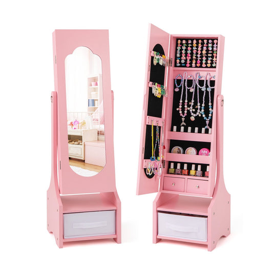 Freestanding Kids Jewelry Armoire Cabinet with Storage and 2 Tilt Angles, Pink Kids Vanities Pink  at Gallery Canada