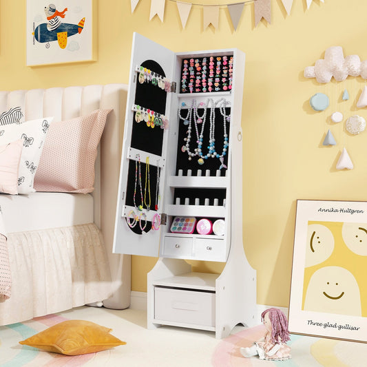 Freestanding Kids Jewelry Armoire Cabinet with Storage and 2 Tilt Angles, White Kids Vanities White  at Gallery Canada