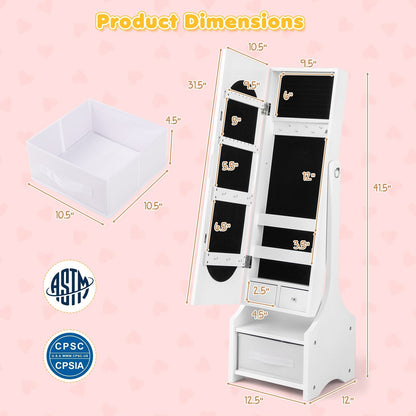 Freestanding Kids Jewelry Armoire Cabinet with Storage and 2 Tilt Angles, White Kids Vanities   at Gallery Canada