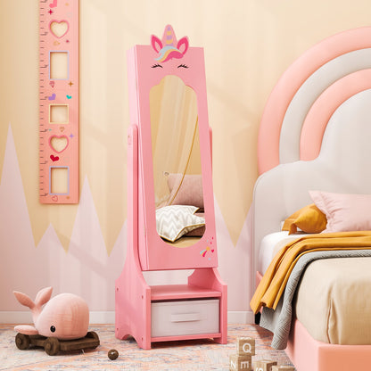 Kids Jewelry Cabinet with Full-Length Mirror for Kids Bedroom and Playroom, Pink Kids Vanities   at Gallery Canada