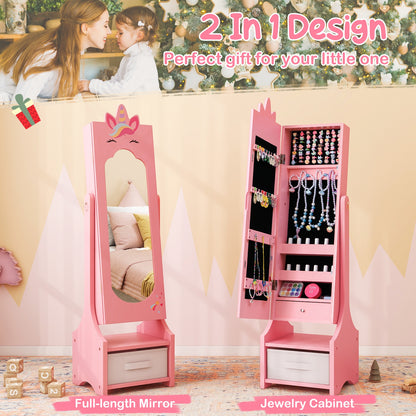 Kids Jewelry Cabinet with Full-Length Mirror for Kids Bedroom and Playroom, Pink Kids Vanities   at Gallery Canada