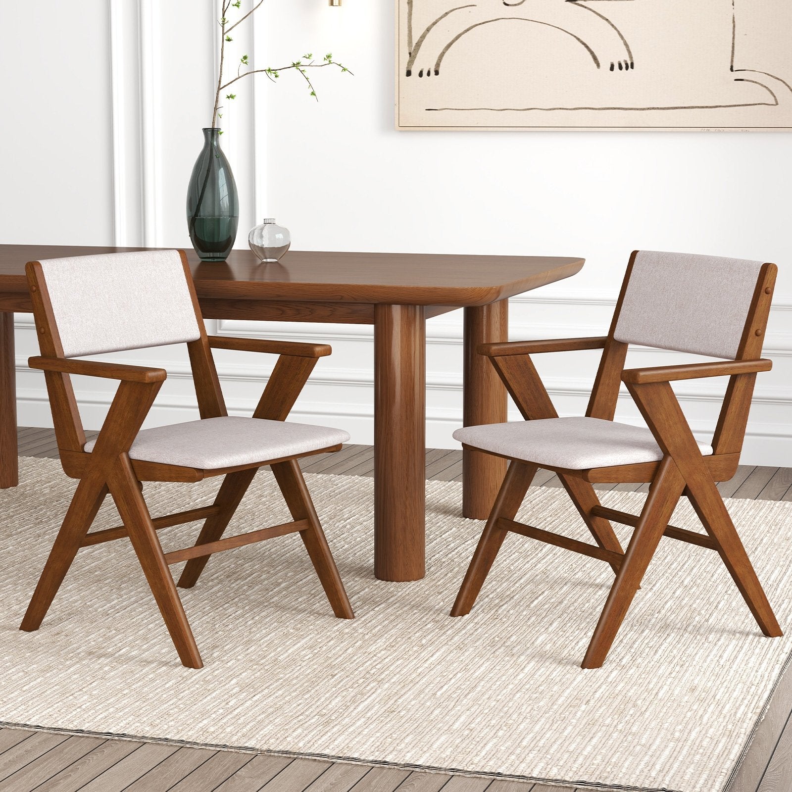 Wooden Dining Chair with Rubber Wood Frame Set of 2, Walnut Dining Chairs   at Gallery Canada