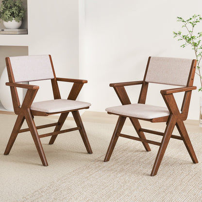 Wooden Dining Chair with Rubber Wood Frame Set of 2, Walnut Dining Chairs   at Gallery Canada