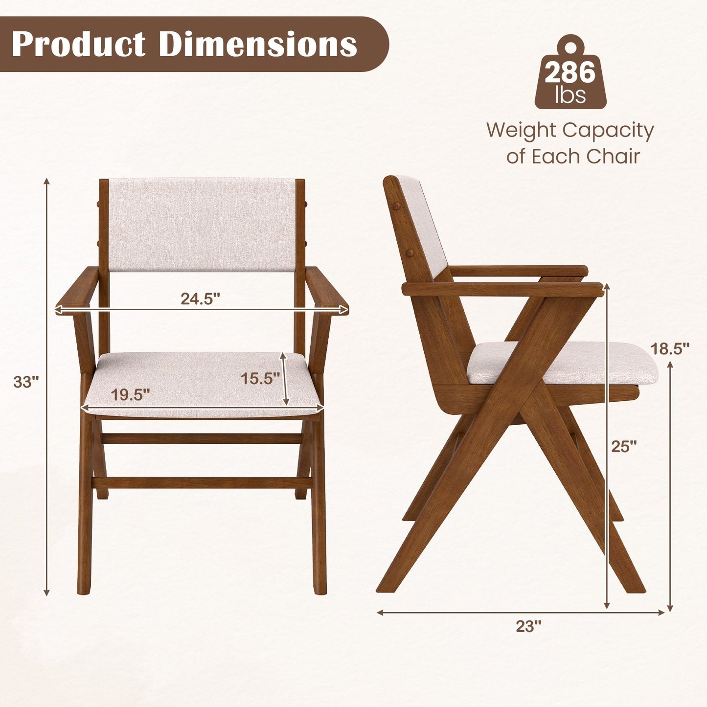 Wooden Dining Chair with Rubber Wood Frame Set of 2, Walnut Dining Chairs   at Gallery Canada