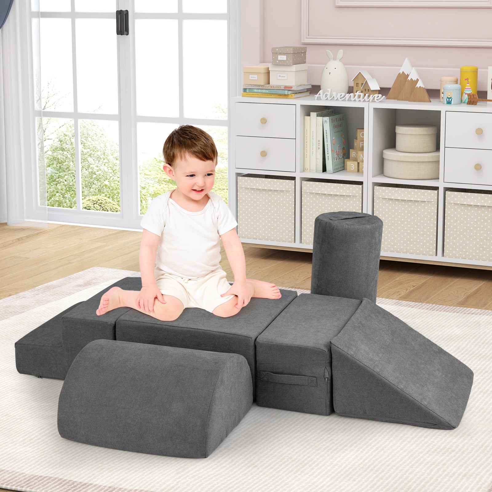 6-Piece Baby Climbing Blocks with 30D High-Density Foam and Carrying Handles, Gray Climbers & Slides   at Gallery Canada