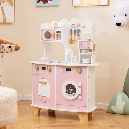 Wooden Kids Kitchen Playset with Coffee Maker for kids, Pink Play Kitchen Sets   at Gallery Canada