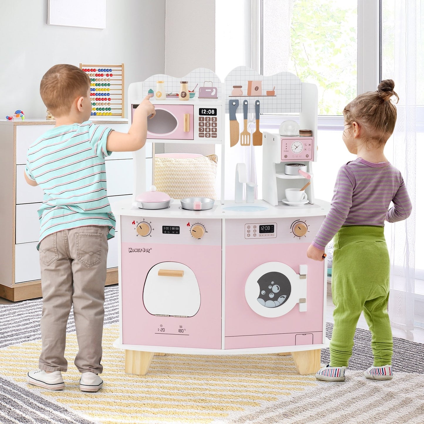 Wooden Kids Kitchen Playset with Coffee Maker for kids, Pink Play Kitchen Sets   at Gallery Canada