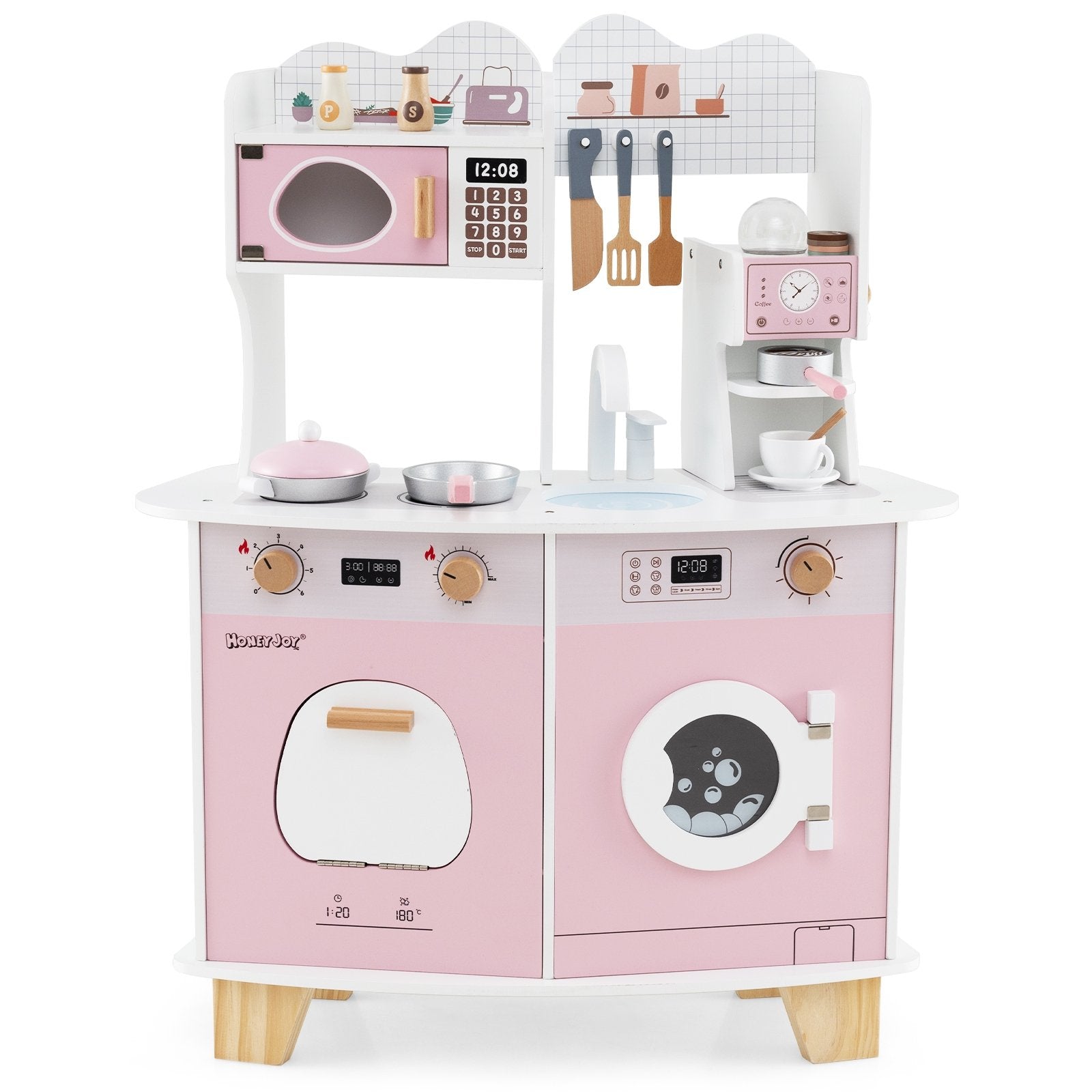 Wooden Kids Kitchen Playset with Coffee Maker for kids, Pink Play Kitchen Sets Pink  at Gallery Canada