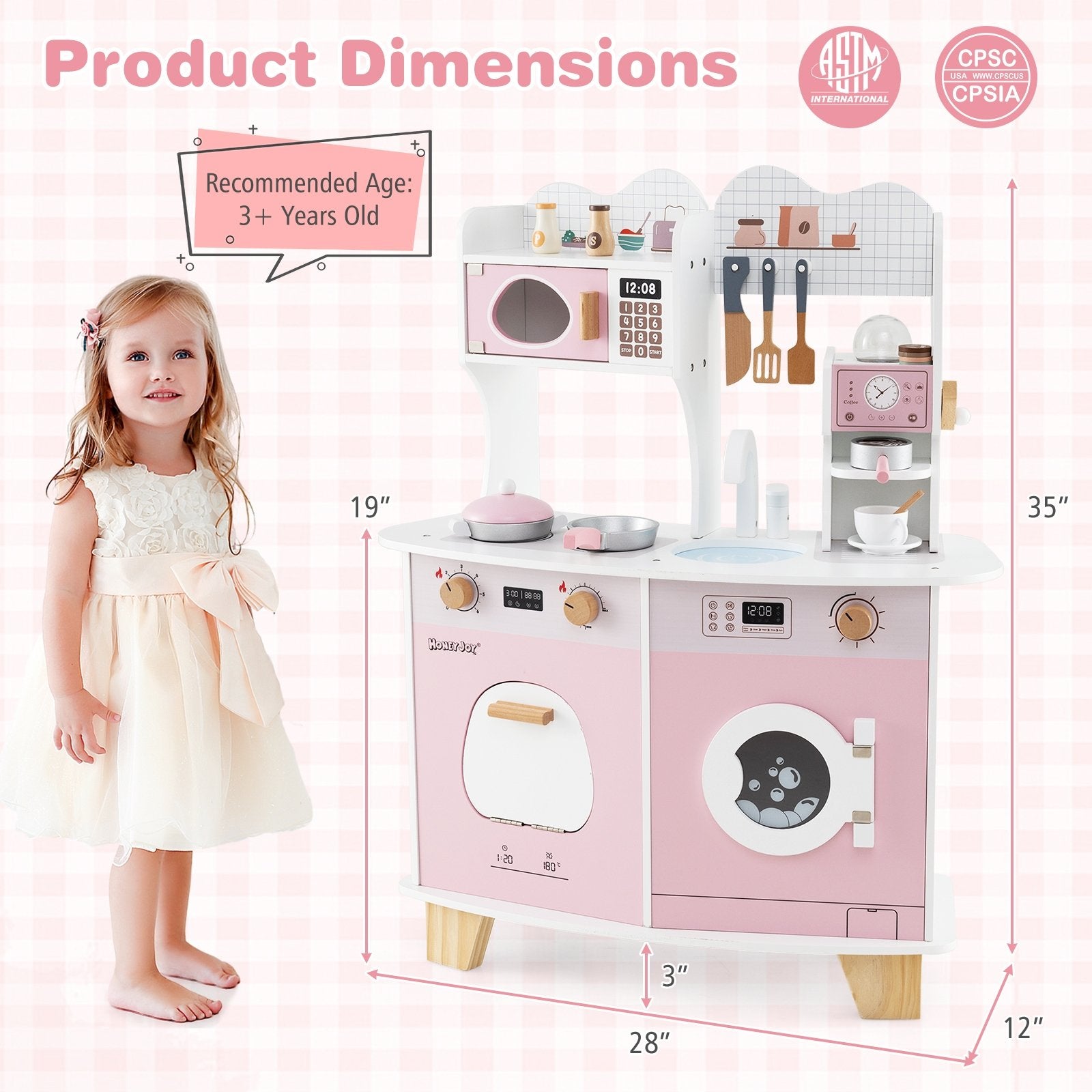 Wooden Kids Kitchen Playset with Coffee Maker for kids, Pink Play Kitchen Sets   at Gallery Canada