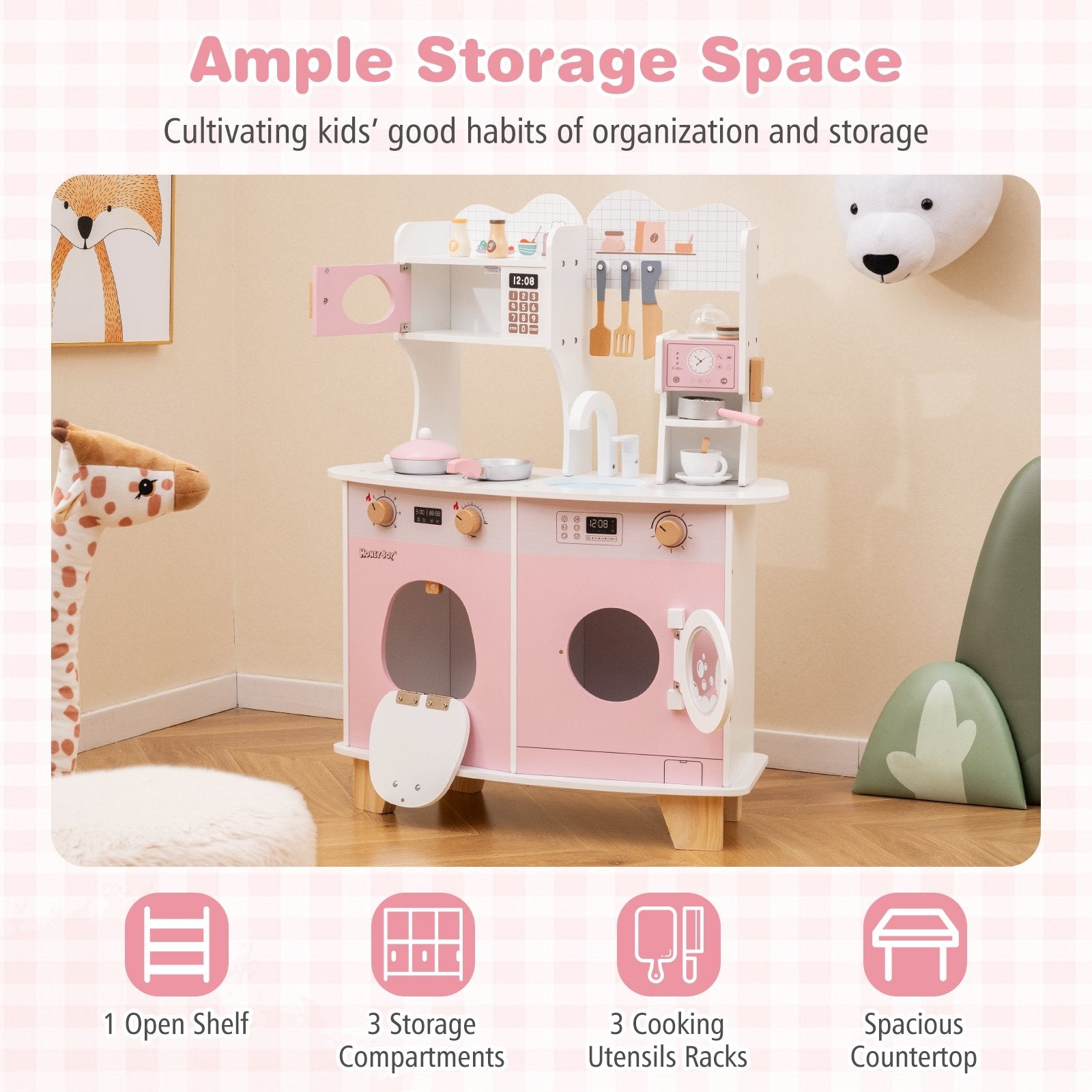 Wooden Kids Kitchen Playset with Coffee Maker for kids, Pink Play Kitchen Sets   at Gallery Canada