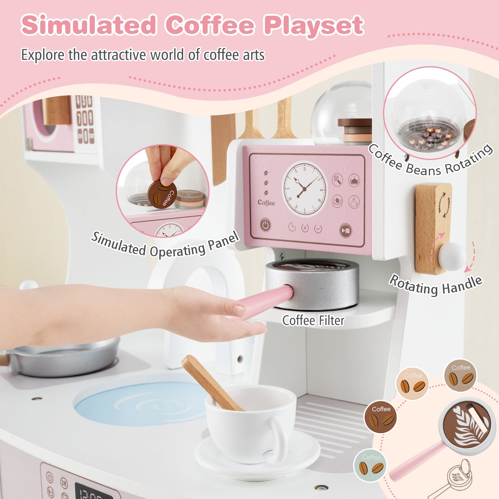 Wooden Kids Kitchen Playset with Coffee Maker for kids, Pink Play Kitchen Sets   at Gallery Canada