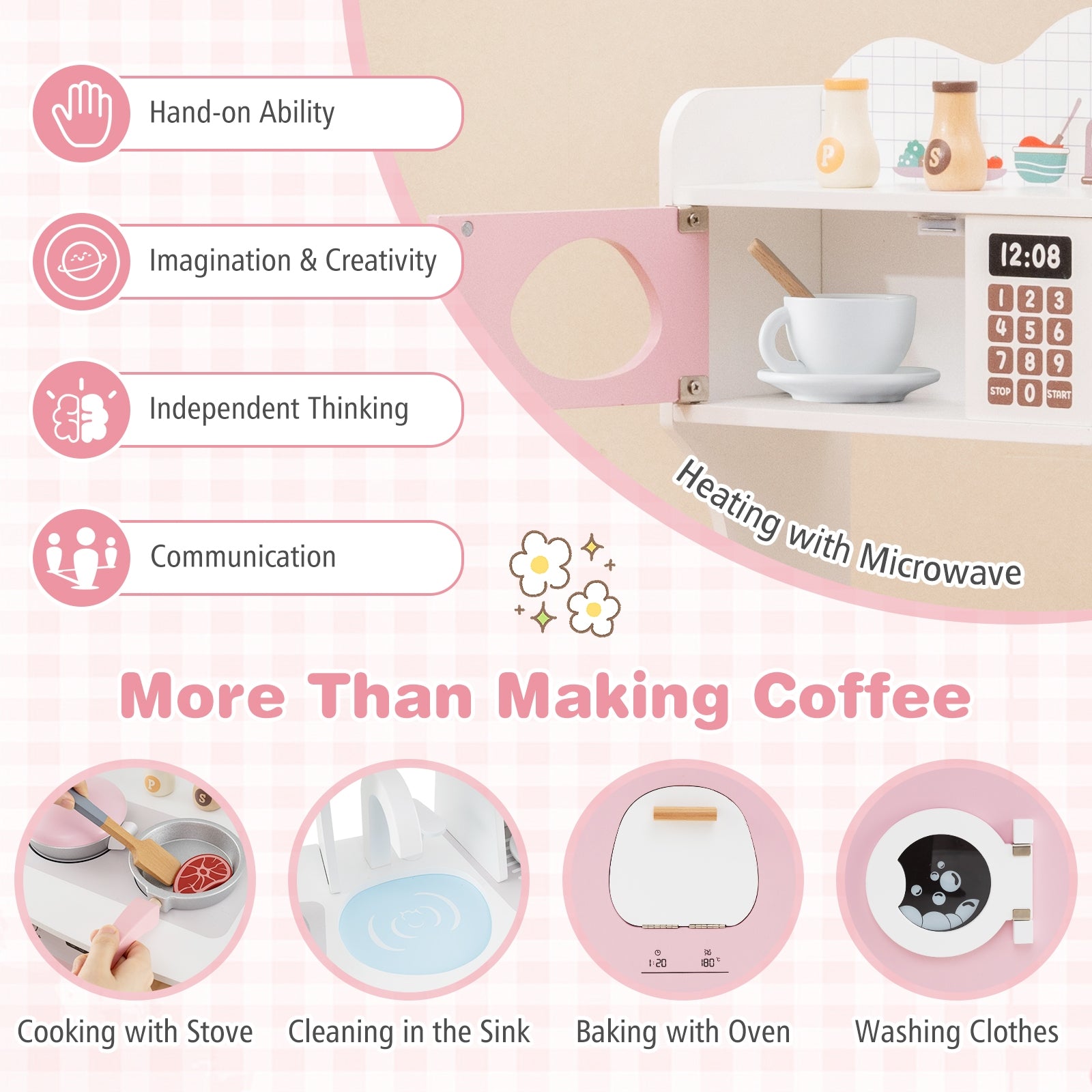 Wooden Kids Kitchen Playset with Coffee Maker for kids, Pink Play Kitchen Sets   at Gallery Canada