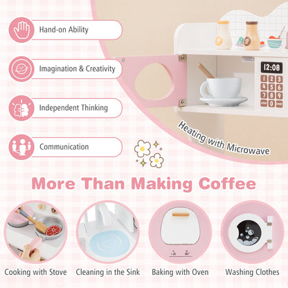 Wooden Kids Kitchen Playset with Coffee Maker for kids, Pink Play Kitchen Sets   at Gallery Canada