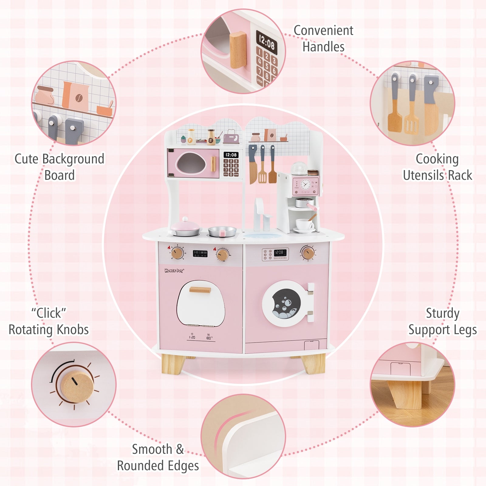 Wooden Kids Kitchen Playset with Coffee Maker for kids, Pink Play Kitchen Sets   at Gallery Canada