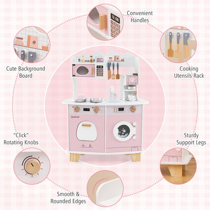 Wooden Kids Kitchen Playset with Coffee Maker for kids, Pink Play Kitchen Sets   at Gallery Canada