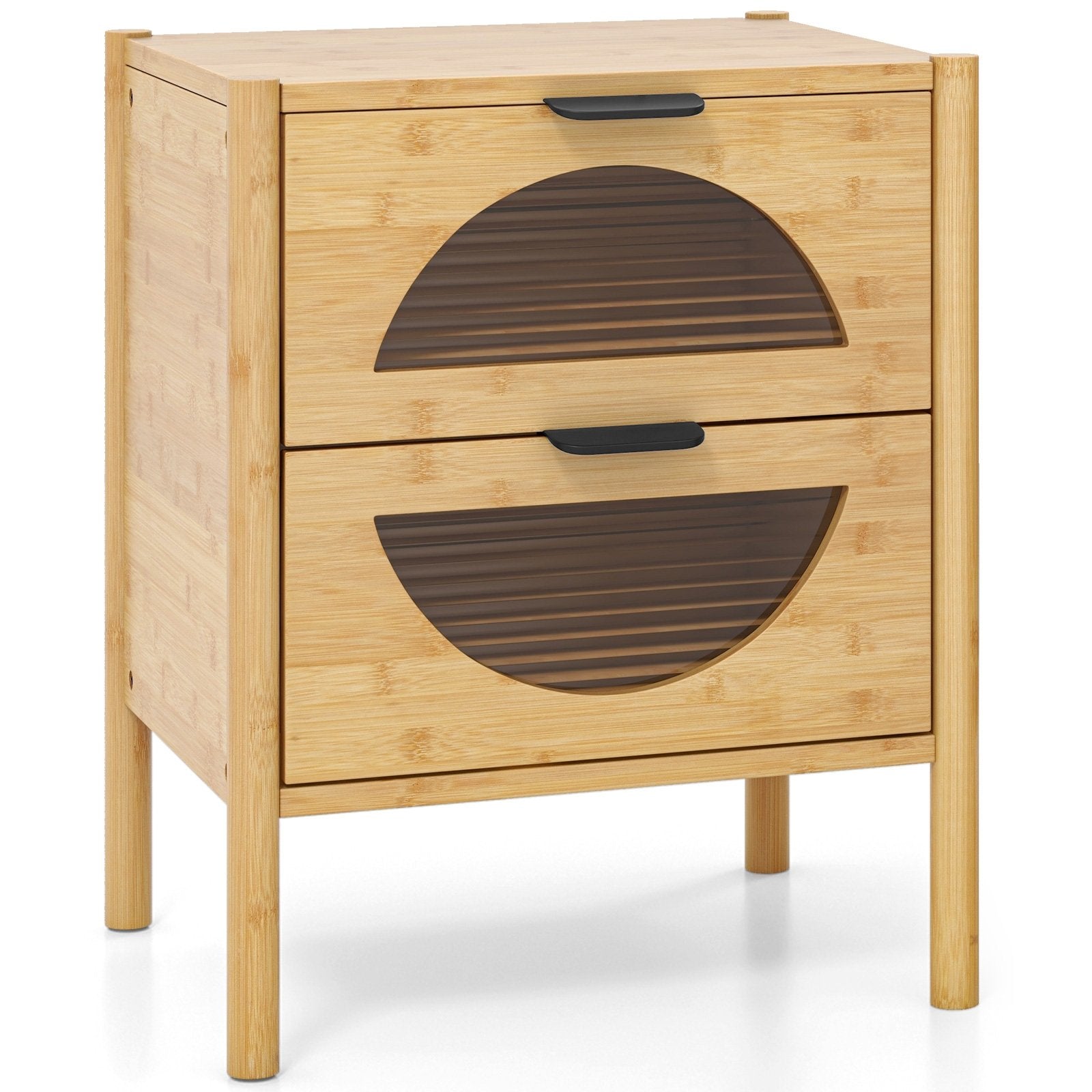 Bamboo Nightstand with 2 Storage Drawers and Reeded Tempered Glass Fronts, Natural Nightstands Natural at Gallery Canada