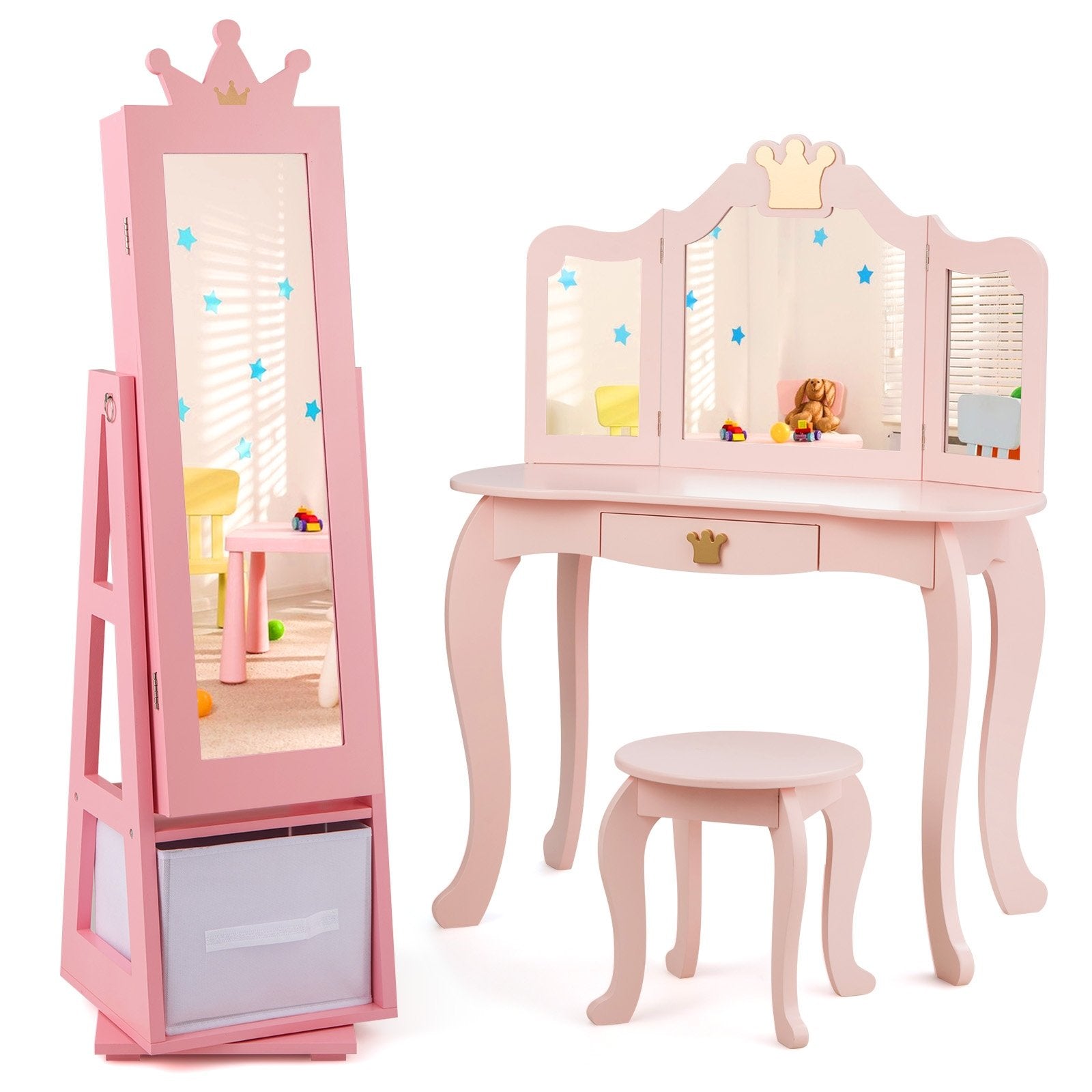 Kids Jewelry Armoire Cabinet with Large Storage Capacity and Swivel Base, Pink Kids Vanities   at Gallery Canada