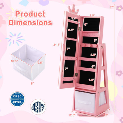 Kids Jewelry Armoire Cabinet with Large Storage Capacity and Swivel Base, Pink Kids Vanities   at Gallery Canada