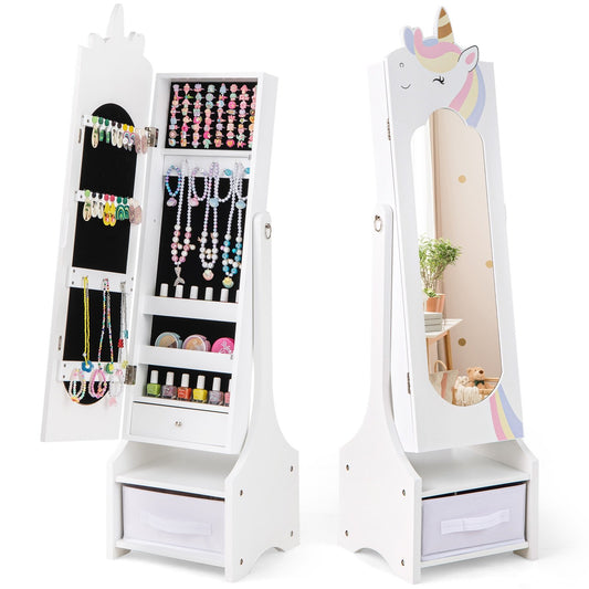 Kids Jewelry Armoire Cabinet with Storage and 2 Tilt Angles, White Kids Vanities White  at Gallery Canada