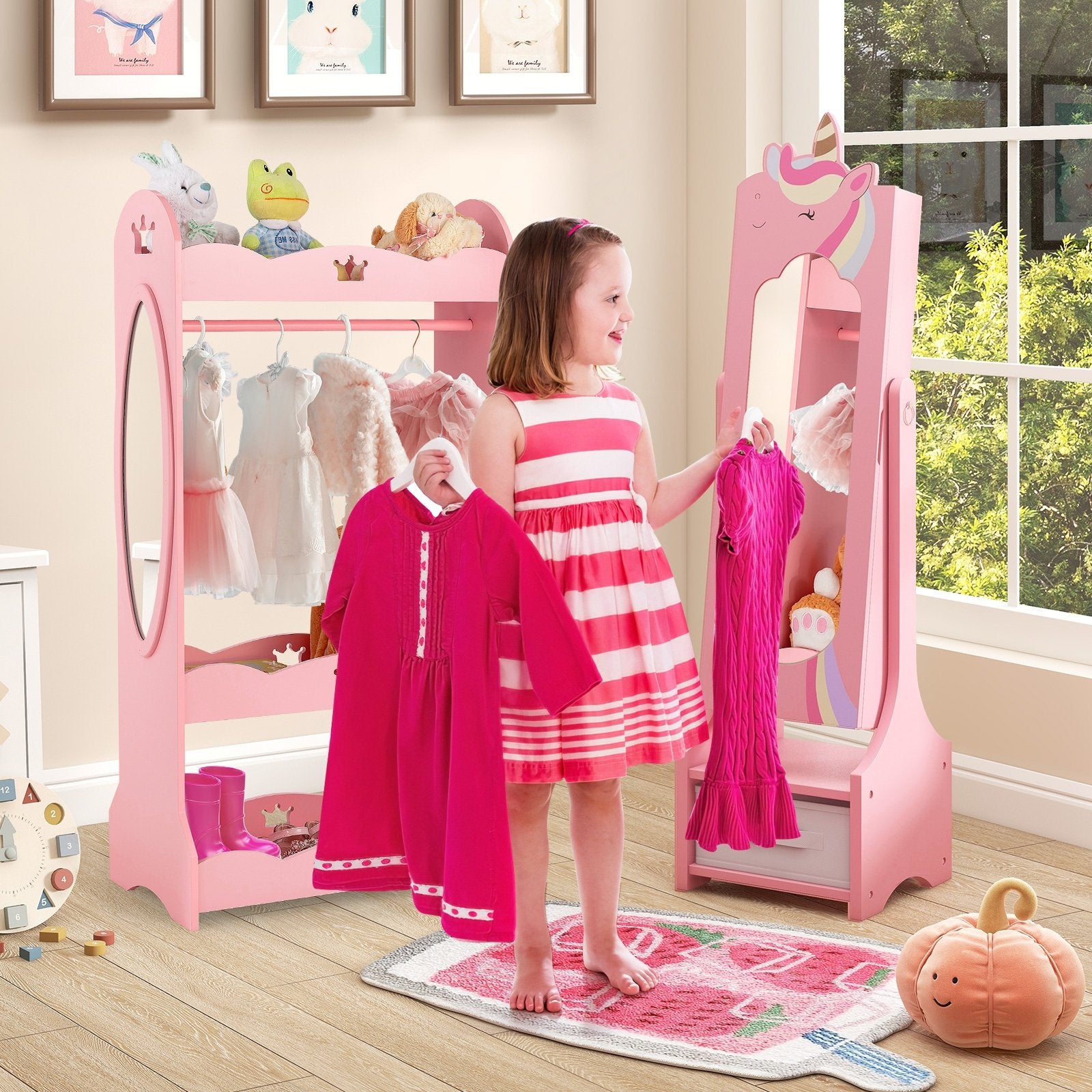 Kids Jewelry Armoire Cabinet with Storage and 2 Tilt Angles, Pink Kids Vanities   at Gallery Canada