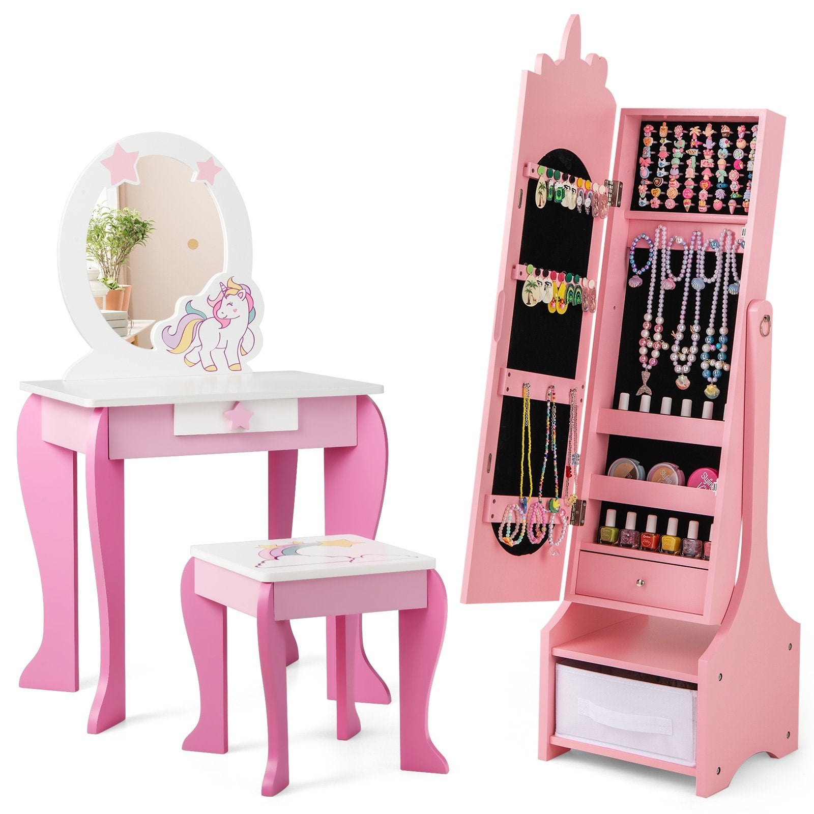 Kids Jewelry Armoire Cabinet with Storage and 2 Tilt Angles, Pink Kids Vanities   at Gallery Canada