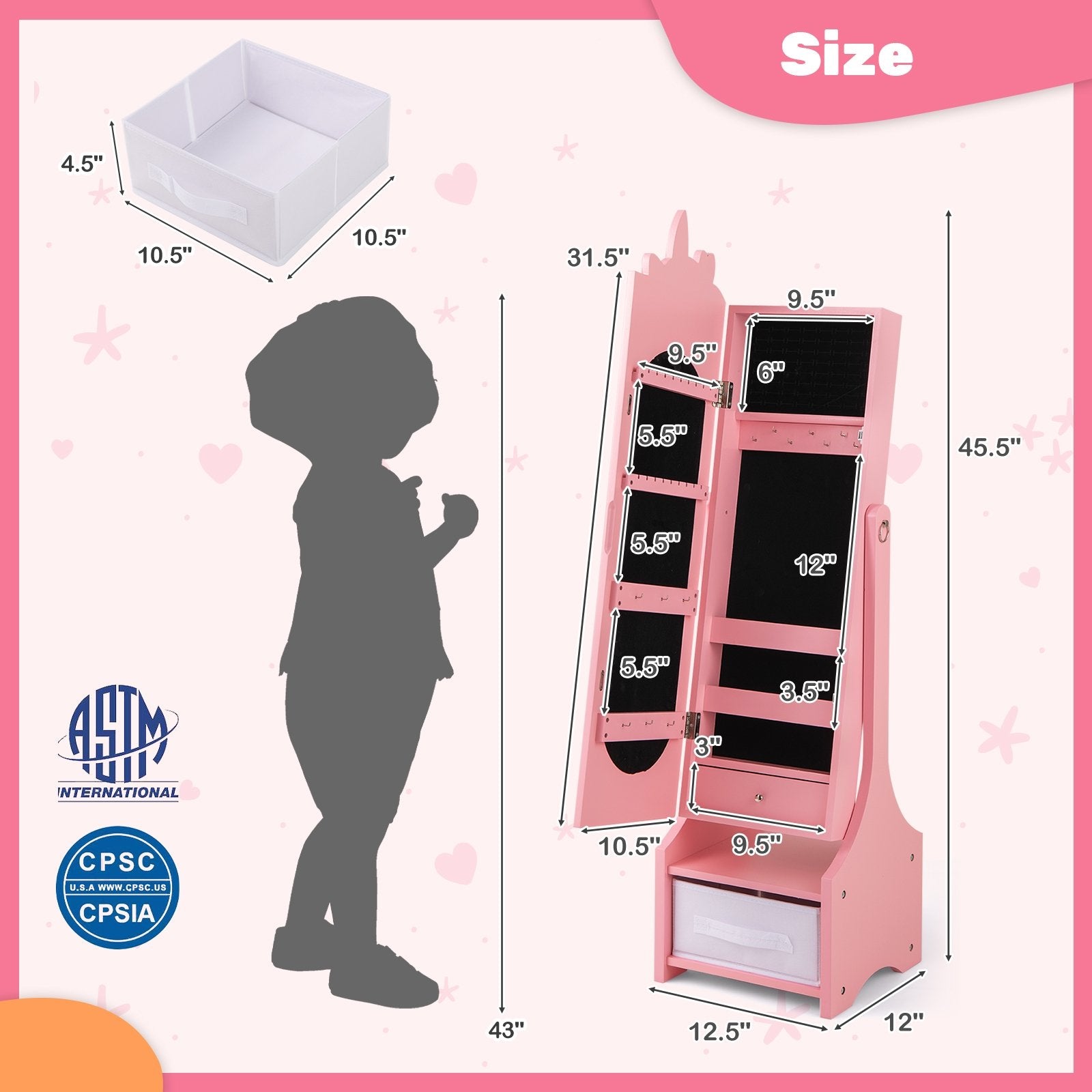 Kids Jewelry Armoire Cabinet with Storage and 2 Tilt Angles, Pink Kids Vanities   at Gallery Canada