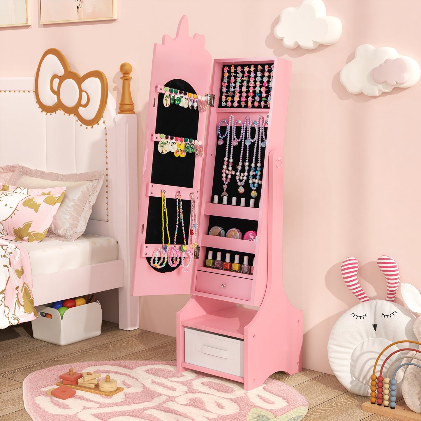 Kids Jewelry Armoire Cabinet with Storage and 2 Tilt Angles, Pink Kids Vanities   at Gallery Canada