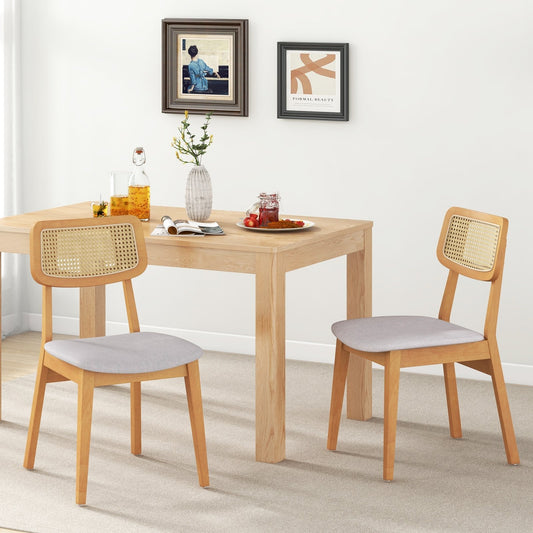 Rattan Dining Chair Set of 2 with Can Back and Rubber Wood Frame, Natural Dining Chairs Natural  at Gallery Canada