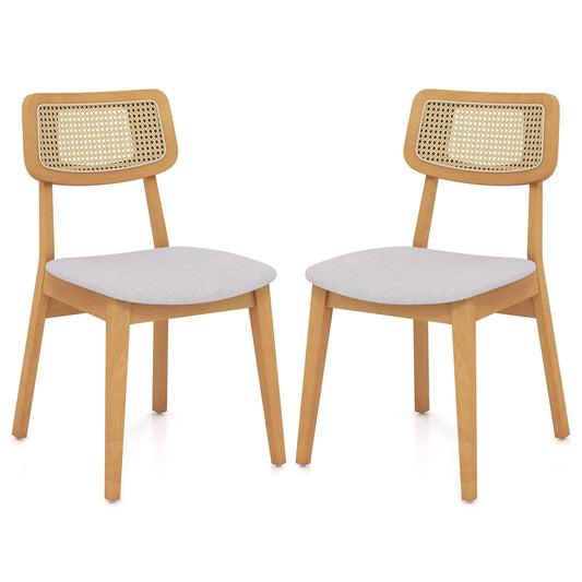 Rattan Dining Chair Set of 2 with Can Back and Rubber Wood Frame, Natural Dining Chairs Natural  at Gallery Canada