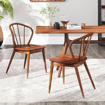 Wooden Dining Chair Set of 2 with High Spindle Back and Wide Seat, Walnut Dining Chairs   at Gallery Canada