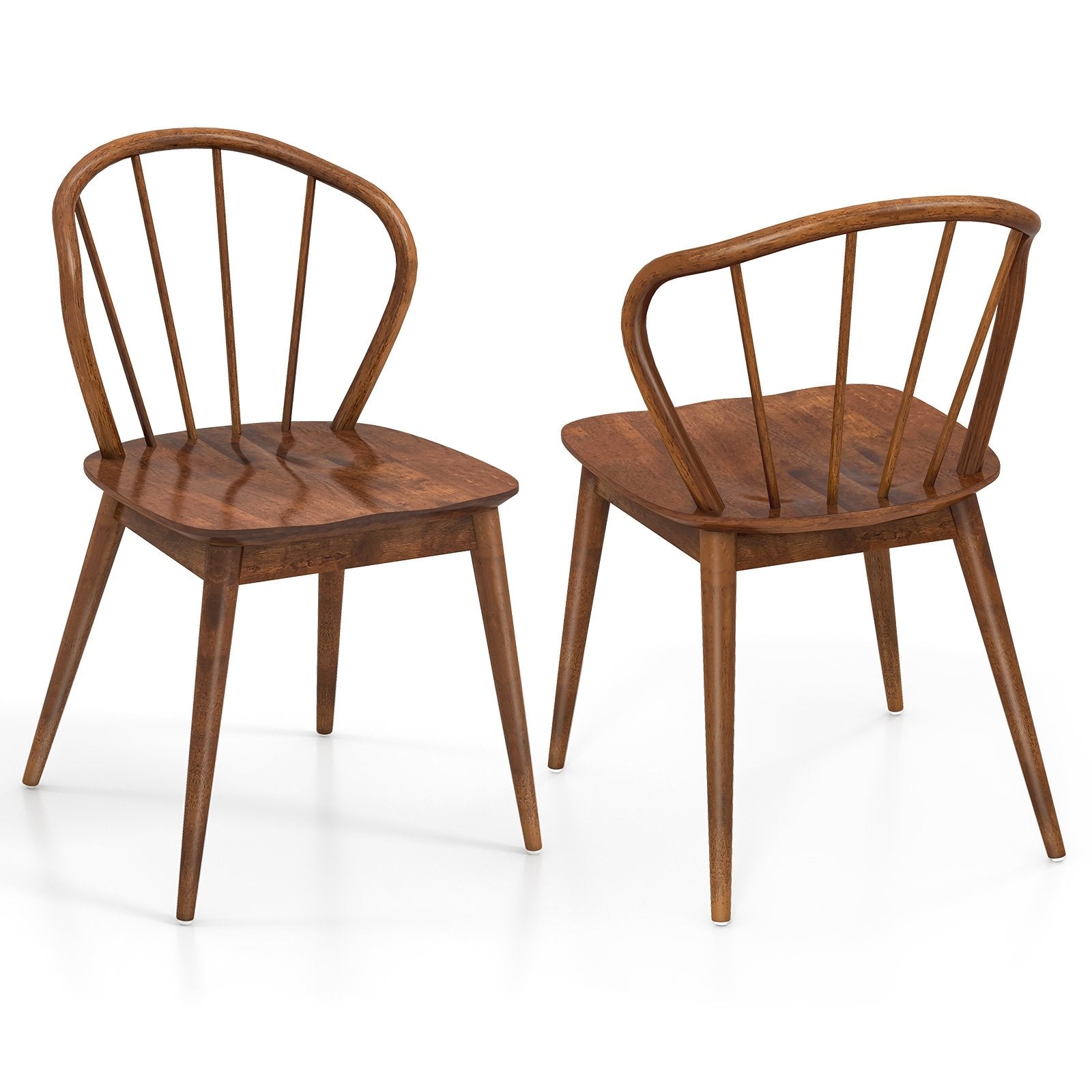 Wooden Dining Chair Set of 2 with High Spindle Back and Wide Seat, Walnut Dining Chairs Walnut  at Gallery Canada