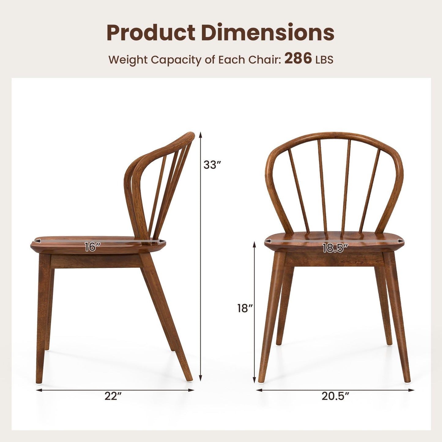 Wooden Dining Chair Set of 2 with High Spindle Back and Wide Seat, Walnut Dining Chairs   at Gallery Canada