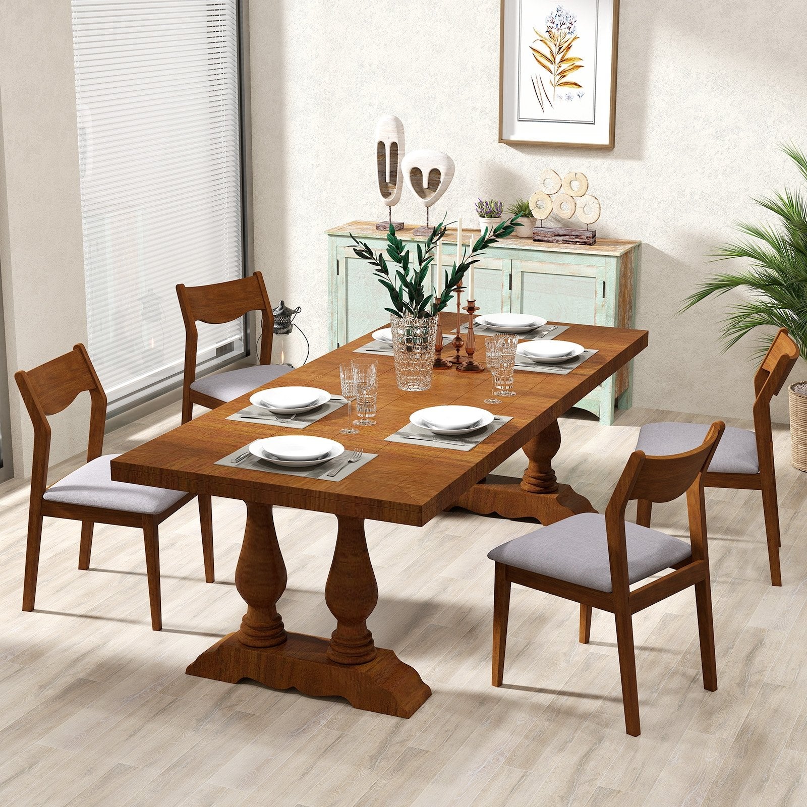 Wooden Dining Chair Set of 2 with Rubber Wood Frame and Wide Padded Seat, Walnut Dining Chairs   at Gallery Canada