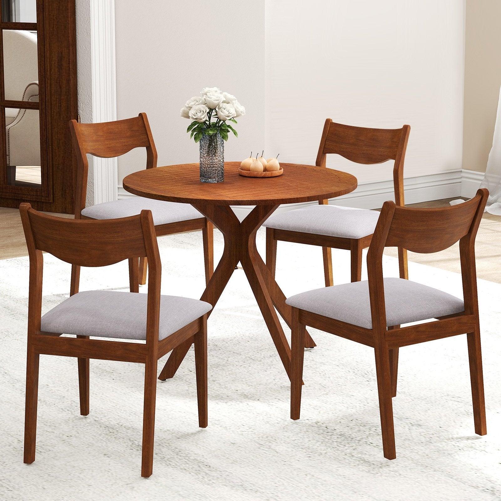 Wooden Dining Chair Set of 2 with Rubber Wood Frame and Wide Padded Seat, Walnut Dining Chairs   at Gallery Canada