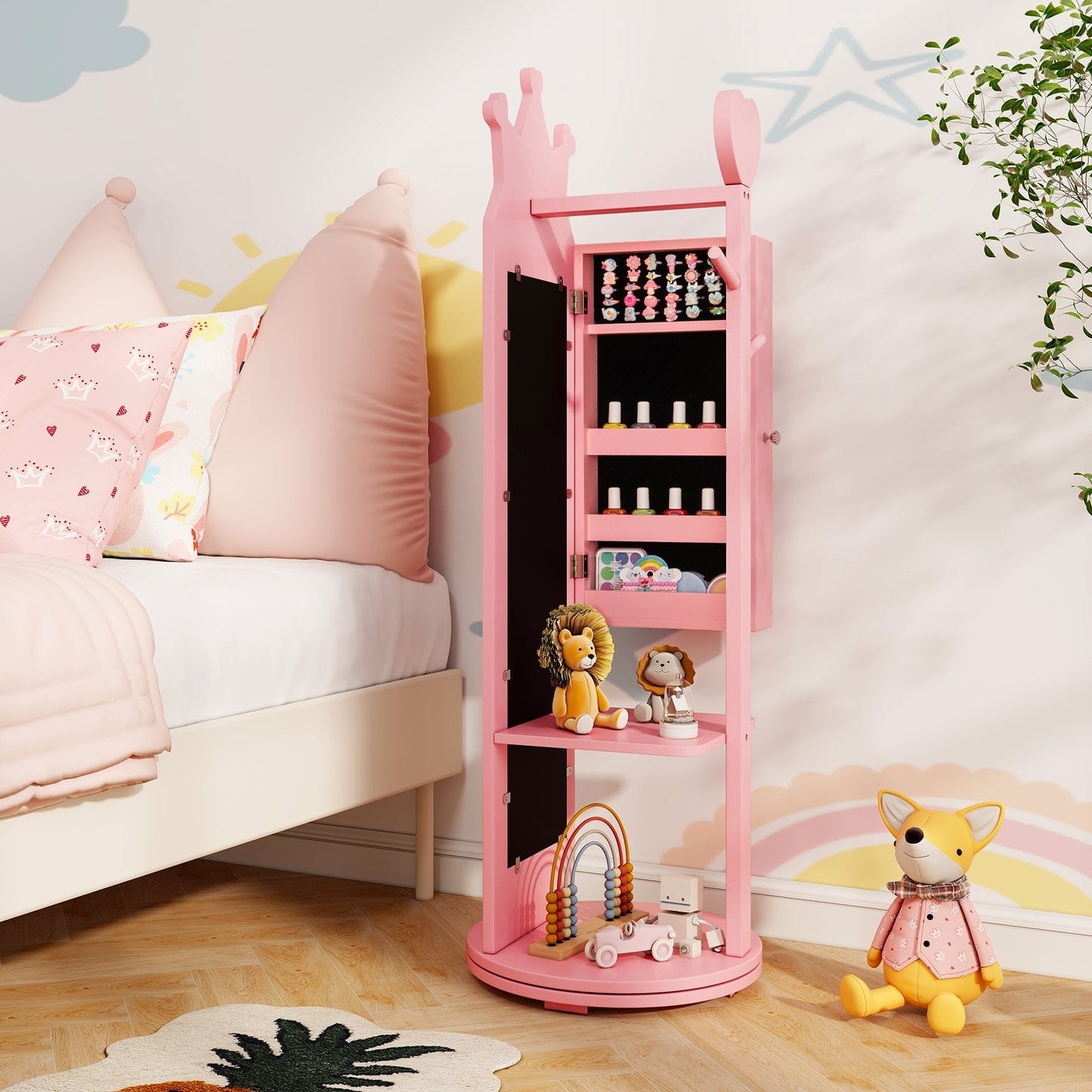 Free-Standing Full Length Mirror Kids Jewelry Armoire Cabinet, Pink Kids Vanities   at Gallery Canada