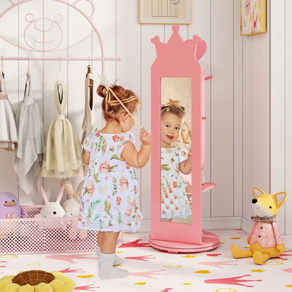 Free-Standing Full Length Mirror Kids Jewelry Armoire Cabinet, Pink Kids Vanities   at Gallery Canada