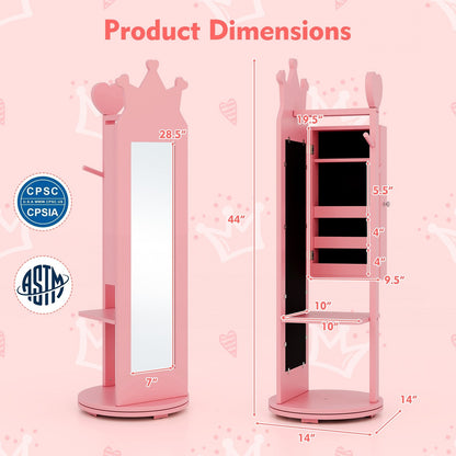 Free-Standing Full Length Mirror Kids Jewelry Armoire Cabinet, Pink Kids Vanities   at Gallery Canada