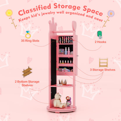 Free-Standing Full Length Mirror Kids Jewelry Armoire Cabinet, Pink Kids Vanities   at Gallery Canada