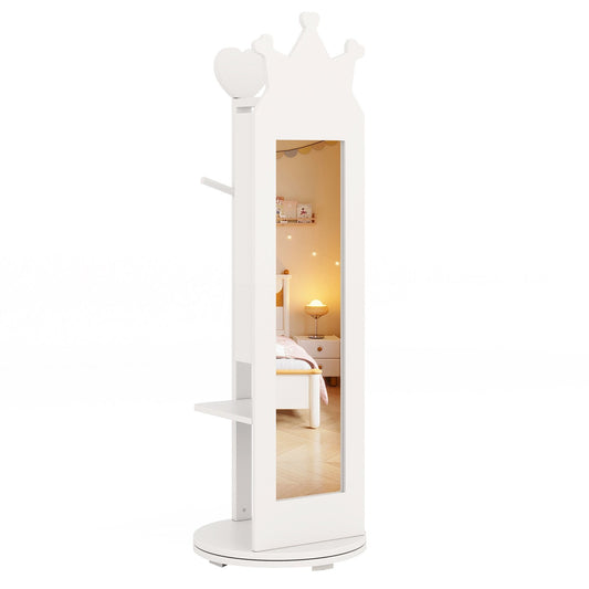 Free-Standing Full Length Mirror Kids Jewelry Armoire Cabinet, White Kids Vanities White  at Gallery Canada