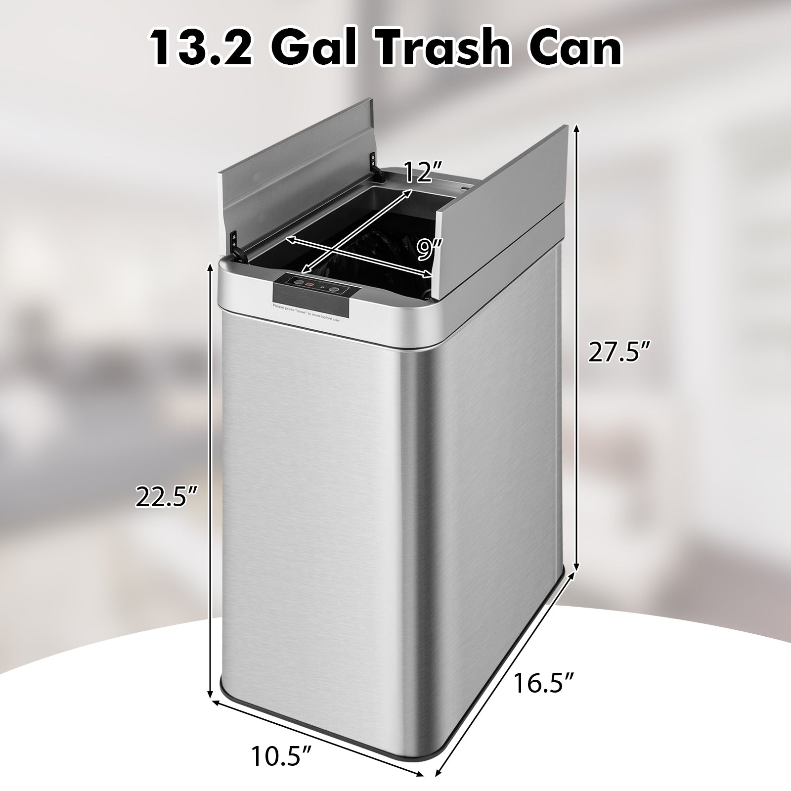 13.2 Gal Slim Kitchen Trash Can with Wing Lids and Stainless Steel Frame, Silver Kitchen Utensils at Gallery Canada