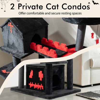 Gothic Cat Tree 49 Inch Tall Cat Tower 6-Tier Cat Activity Center with Coffin Bed, Black Cat Trees Condos & Scratchers   at Gallery Canada