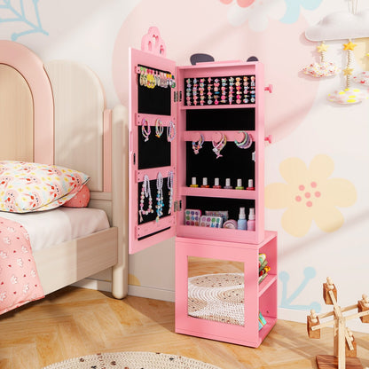 3-in-1 Freestanding Kids Jewelry Cabinet Armoire with Full Length Mirror, Pink Kids Vanities   at Gallery Canada