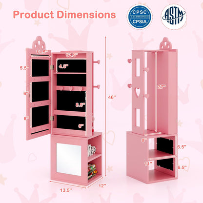 3-in-1 Freestanding Kids Jewelry Cabinet Armoire with Full Length Mirror, Pink Kids Vanities   at Gallery Canada