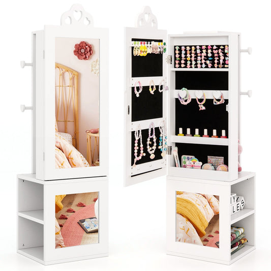 3-in-1 Freestanding Kids Jewelry Cabinet Armoire with Full Length Mirror, White Kids Vanities White  at Gallery Canada