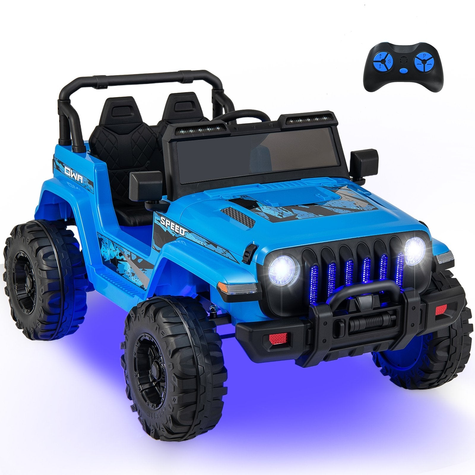 12V Kids Ride-on Jeep Car with 2.4 G Remote Control, Blue Powered Ride On Toys Blue  at Gallery Canada