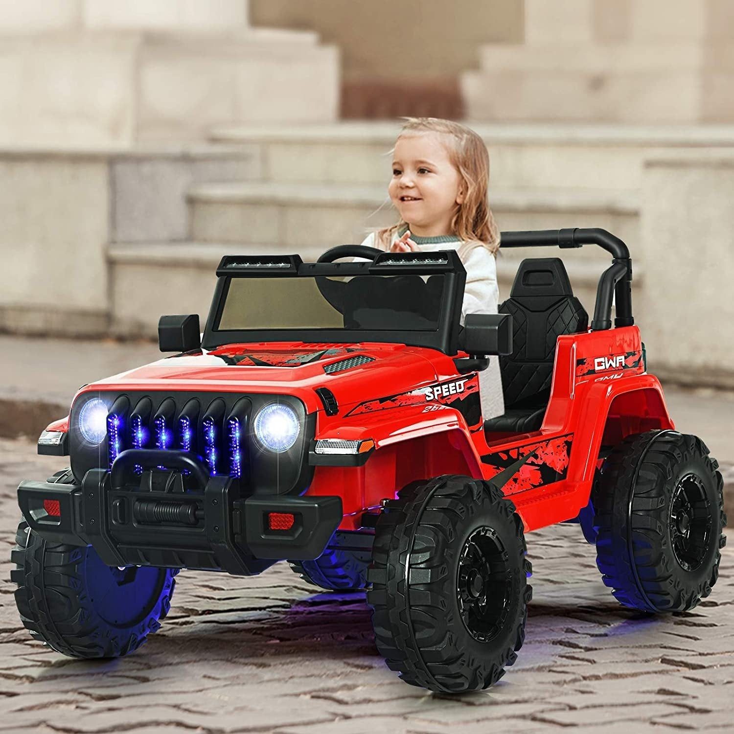 12V Kids Ride-on Jeep Car with 2.4 G Remote Control, Red Powered Ride On Toys   at Gallery Canada